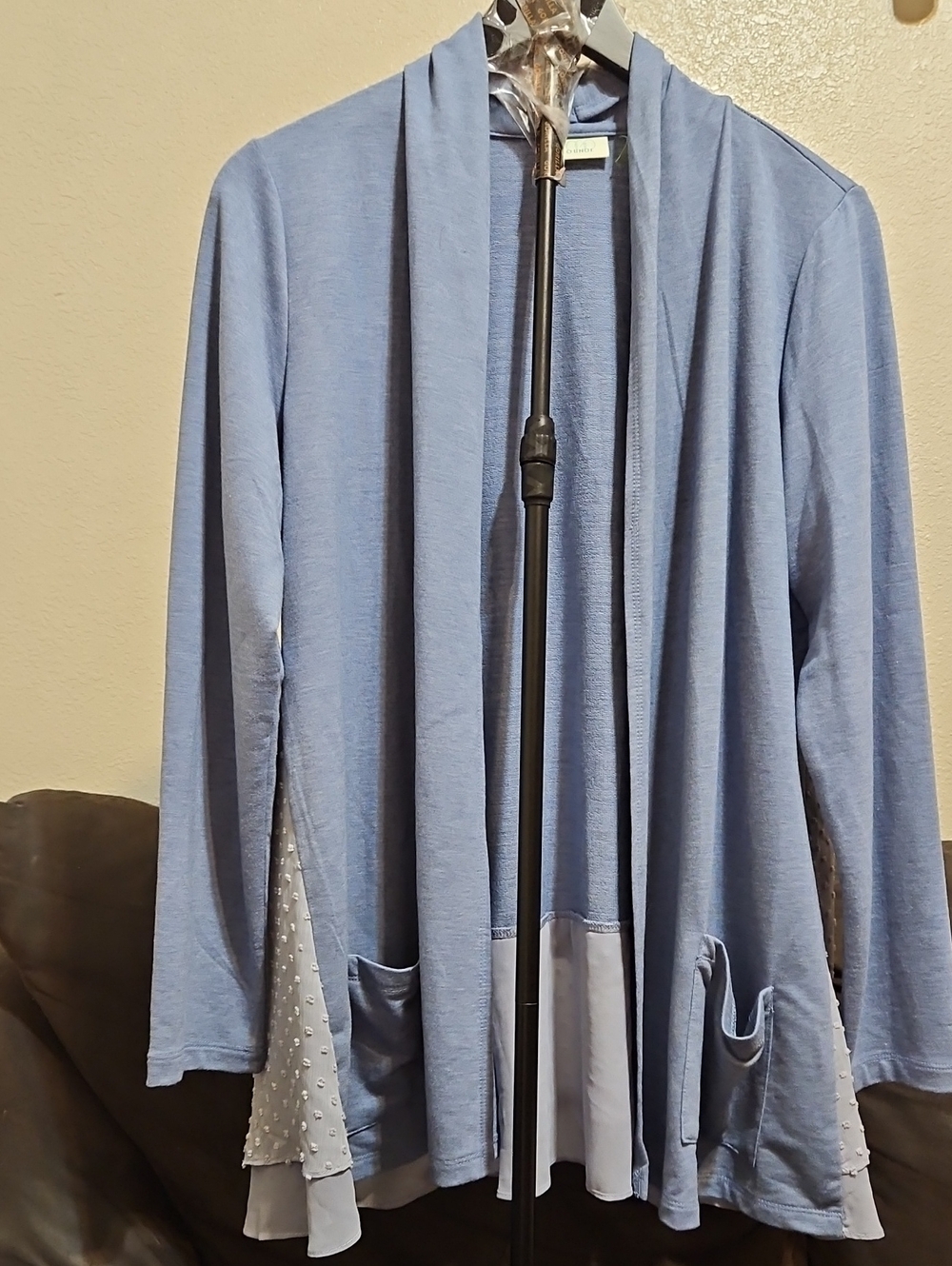 LOGO by Lori Goldstein Soft Blue Open-Front Draped Cardigan